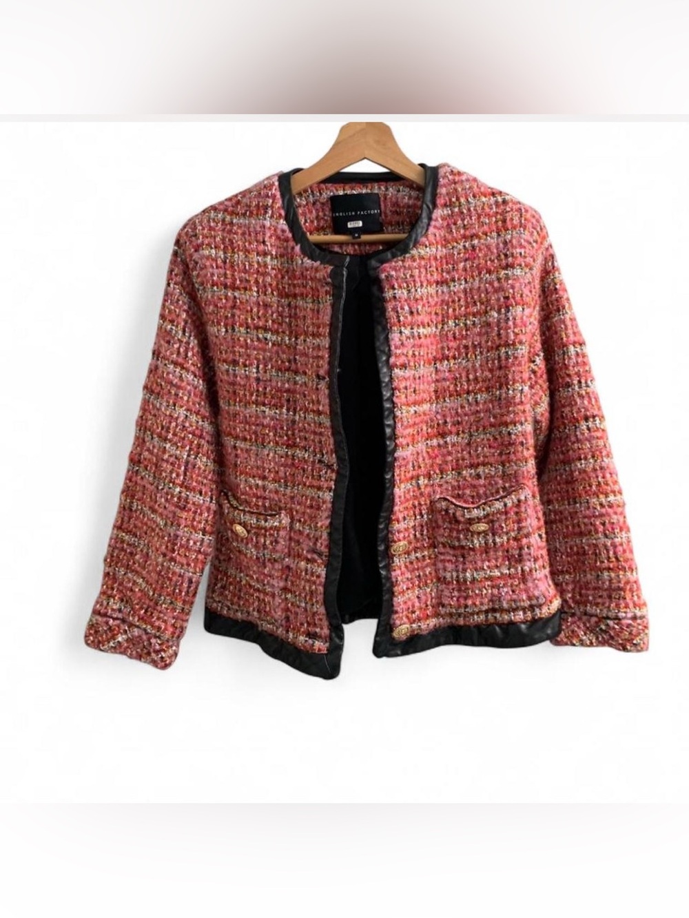 English Factory faux leather trim Tweed Jacket size Medium #tweed jacket